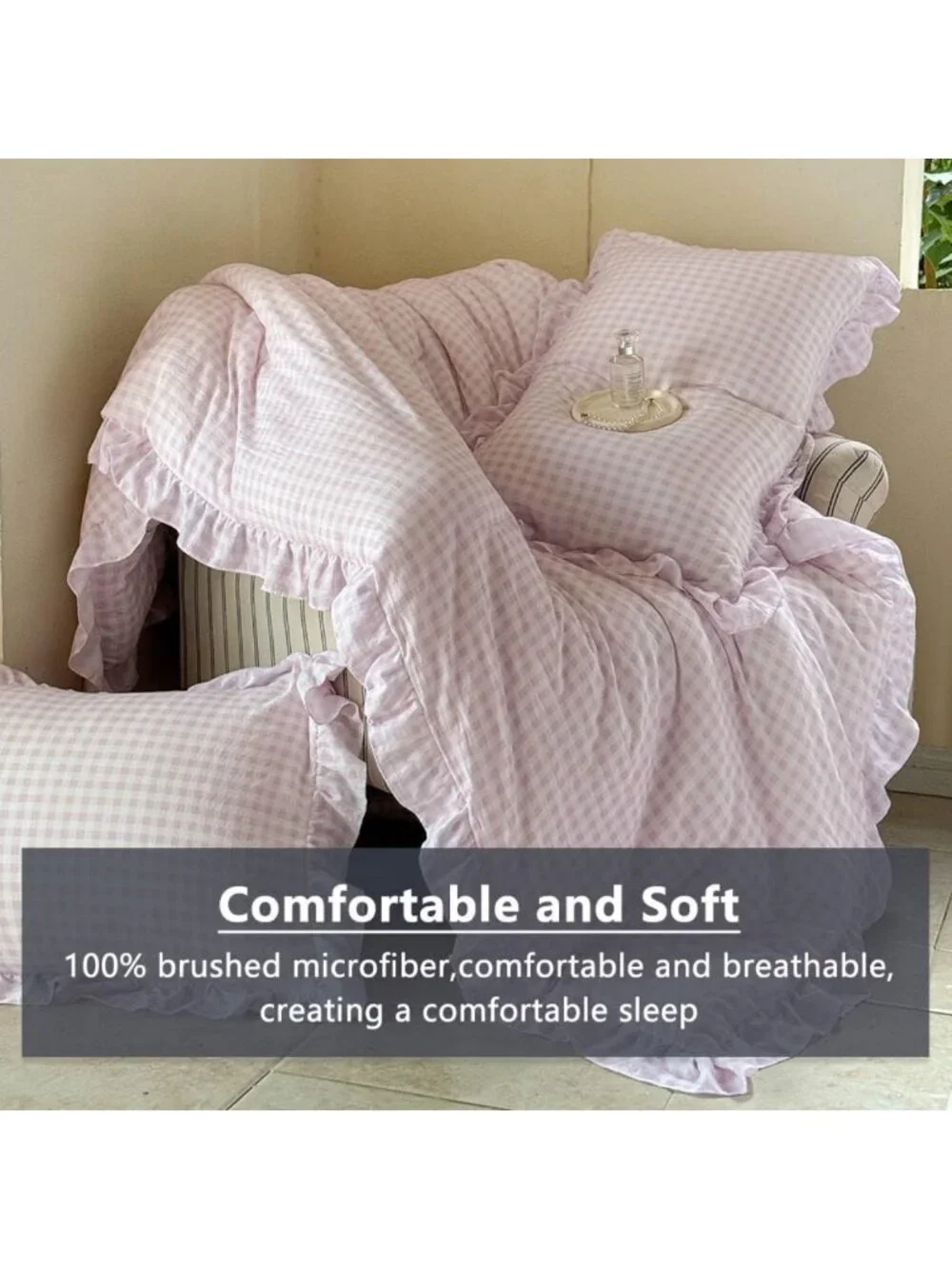 Cozy Pink Gingham Queen Comforter Set | Soft Bedding, Stylish Home Decor